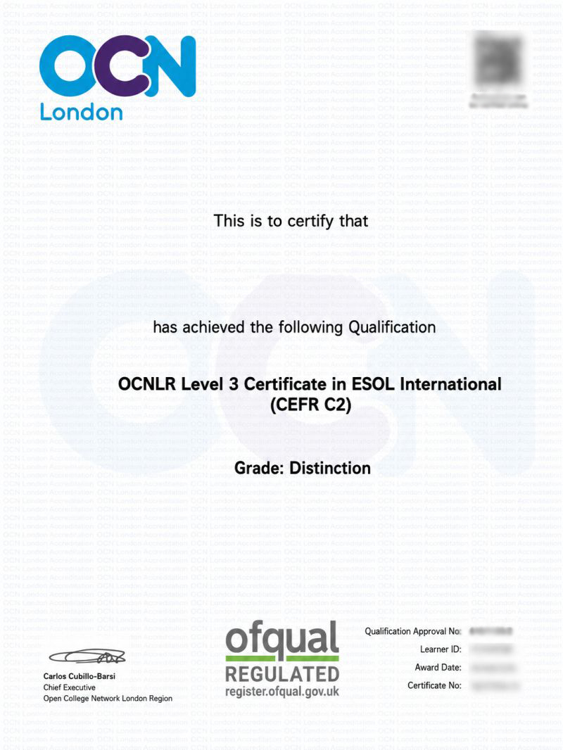 Πιστοποίηση Αγγλικής Γλώσσας OCNLR ESOL INTERNATIONAL